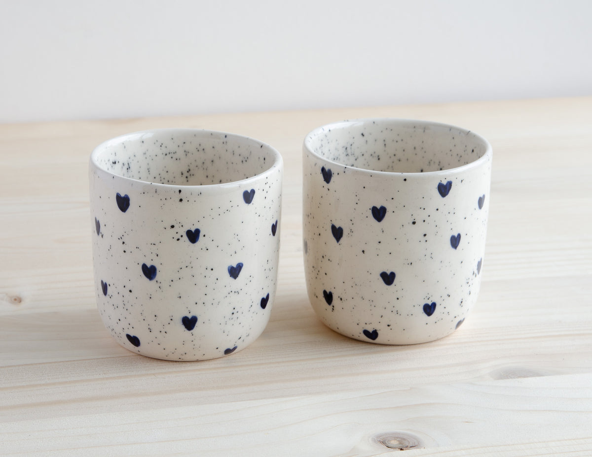 Espresso mokje blauwe hartjes set/2